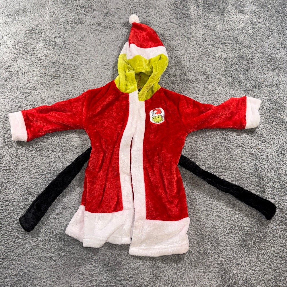 The Grinch Dr Seuss Hooded Plush Robe 3T Red White Christmas Toddler Pajamas
